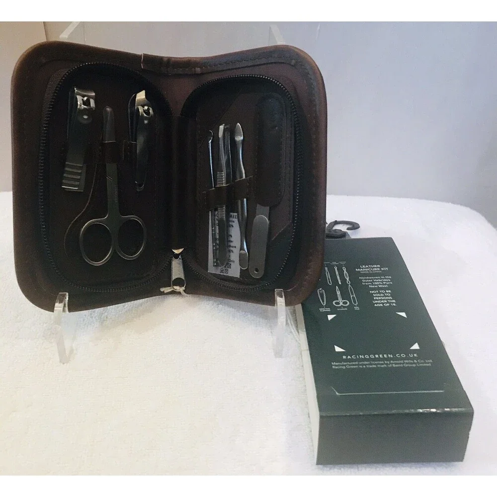 Harris Tweed Blue Castle Bay Leather Manicure 8 Piece Set